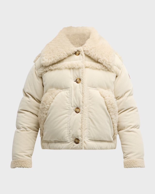 Caleu Corduroy Puffer Jacket with Shearling Trim