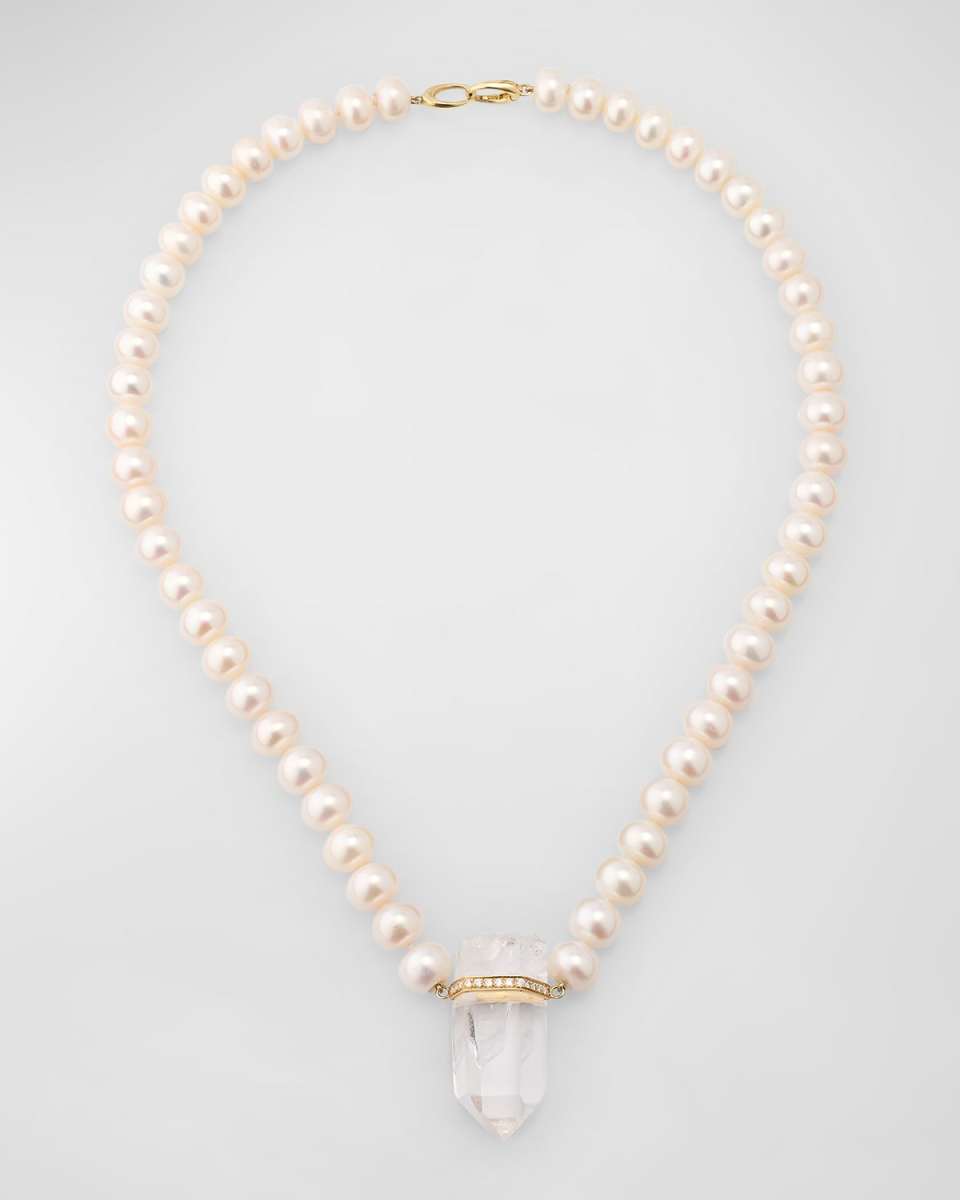 Ocean Jumbo Pearl Crystal Quartz Diamond Charm Necklace