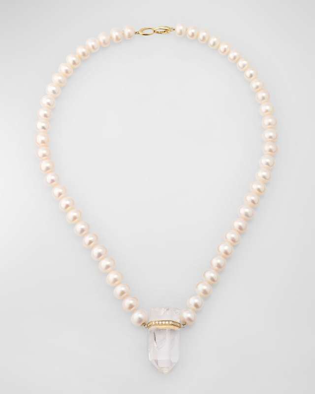 Ocean Jumbo Pearl Crystal Quartz Diamond Charm Necklace