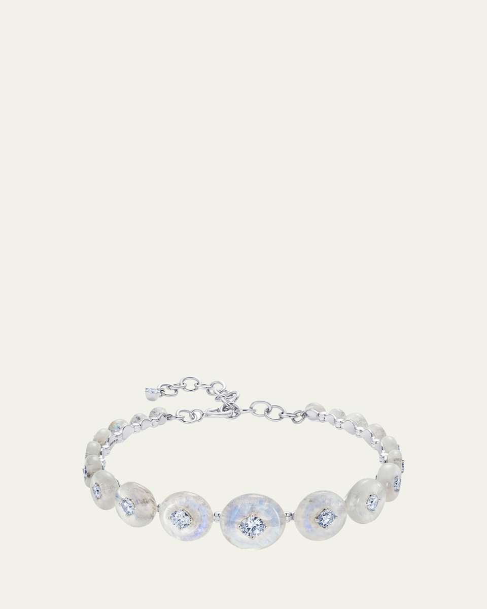 18k White Gold Surrounding Bracelet with Diamonds and Moonstones