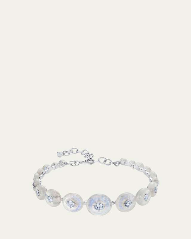 18k White Gold Surrounding Bracelet with Diamonds and Moonstones