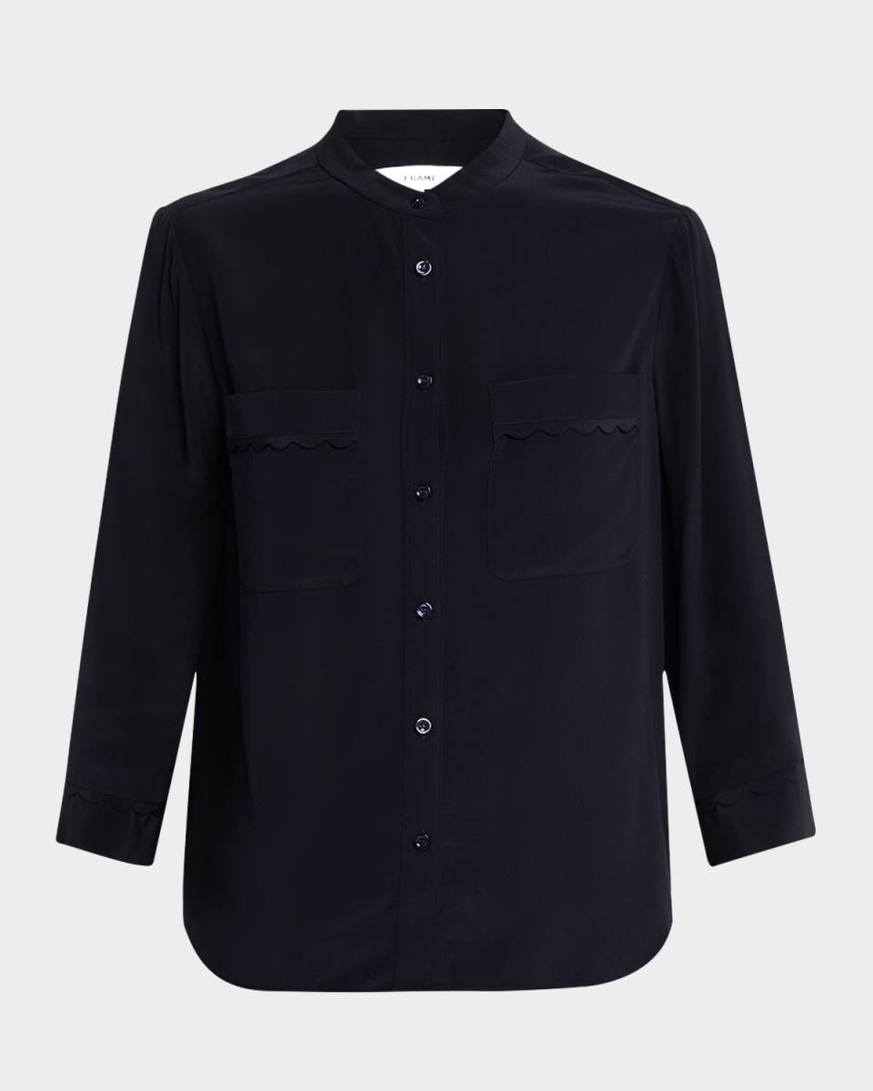 Scallop-Trim Silk Shirt