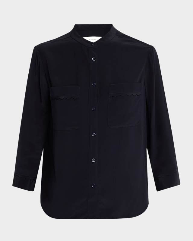 Scallop-Trim Silk Shirt