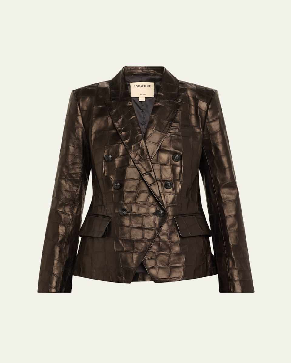 Kenzie Croc-Embossed Faux Leather Double-Breasted Blazer