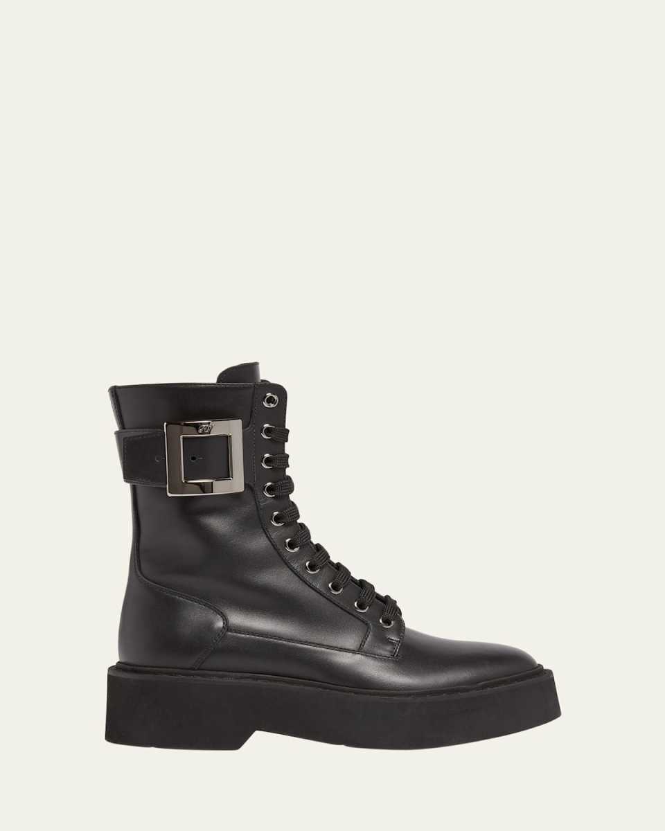 Viv Rangers Leather Buckle Combat Boots