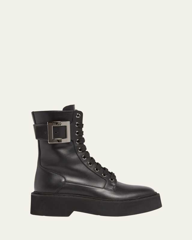 Viv Rangers Leather Buckle Combat Boots