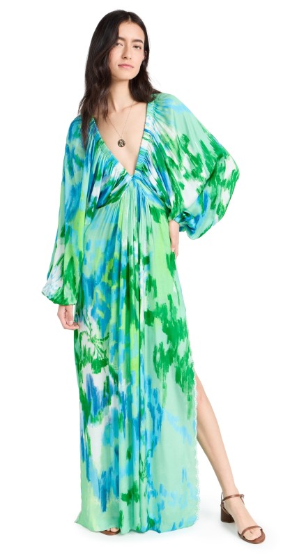 Hemant and Nandita Caftan Dress With Printed Slip Blue Green