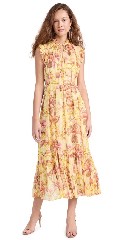 Zimmermann Matchmaker Flutter Midi Dress Yellow Hibiscus