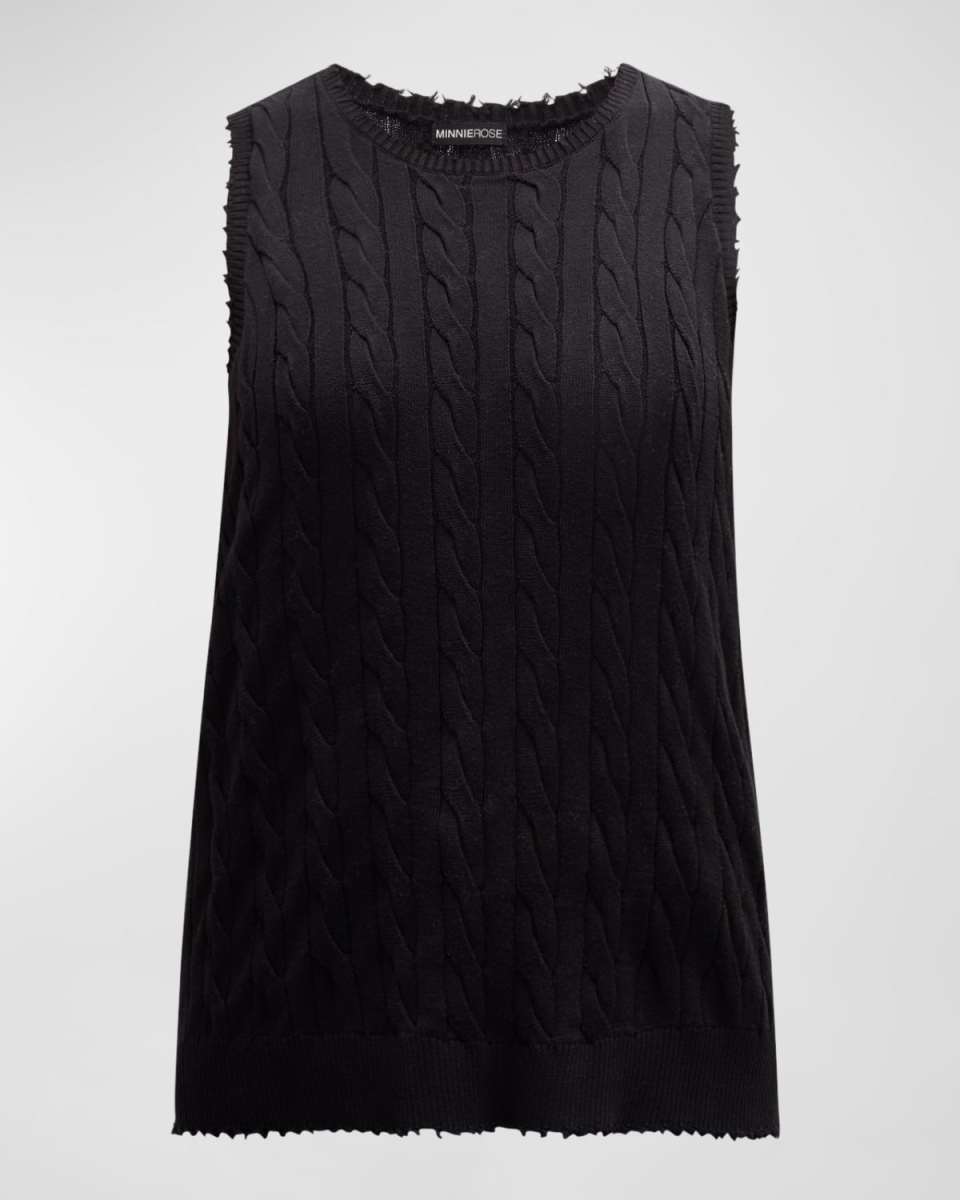 Plus Size Frayed Cable-Knit Tank