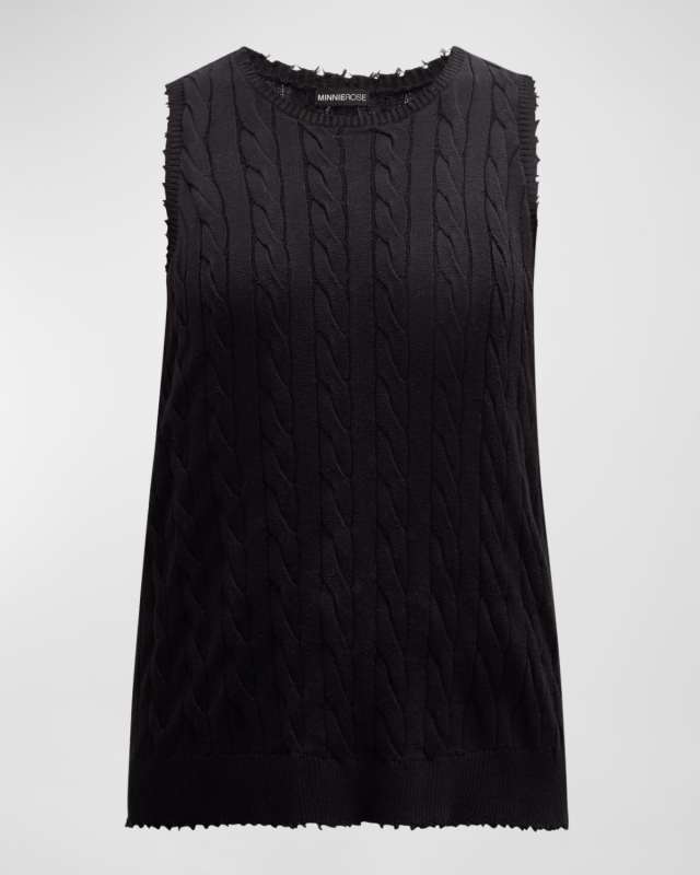 Plus Size Frayed Cable-Knit Tank