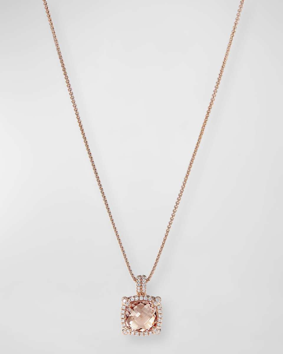 Chatelaine Pendant Necklace with Morganite and Diamonds in 18K Rose Gold, 11mm, 16-18"L