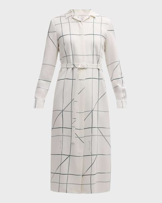 Belted Graphic-Print Midi Shirtdress