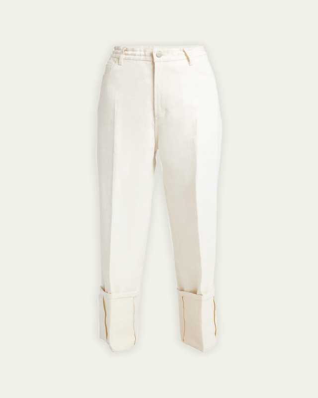 Wide-Cuff Denim Linen Pants