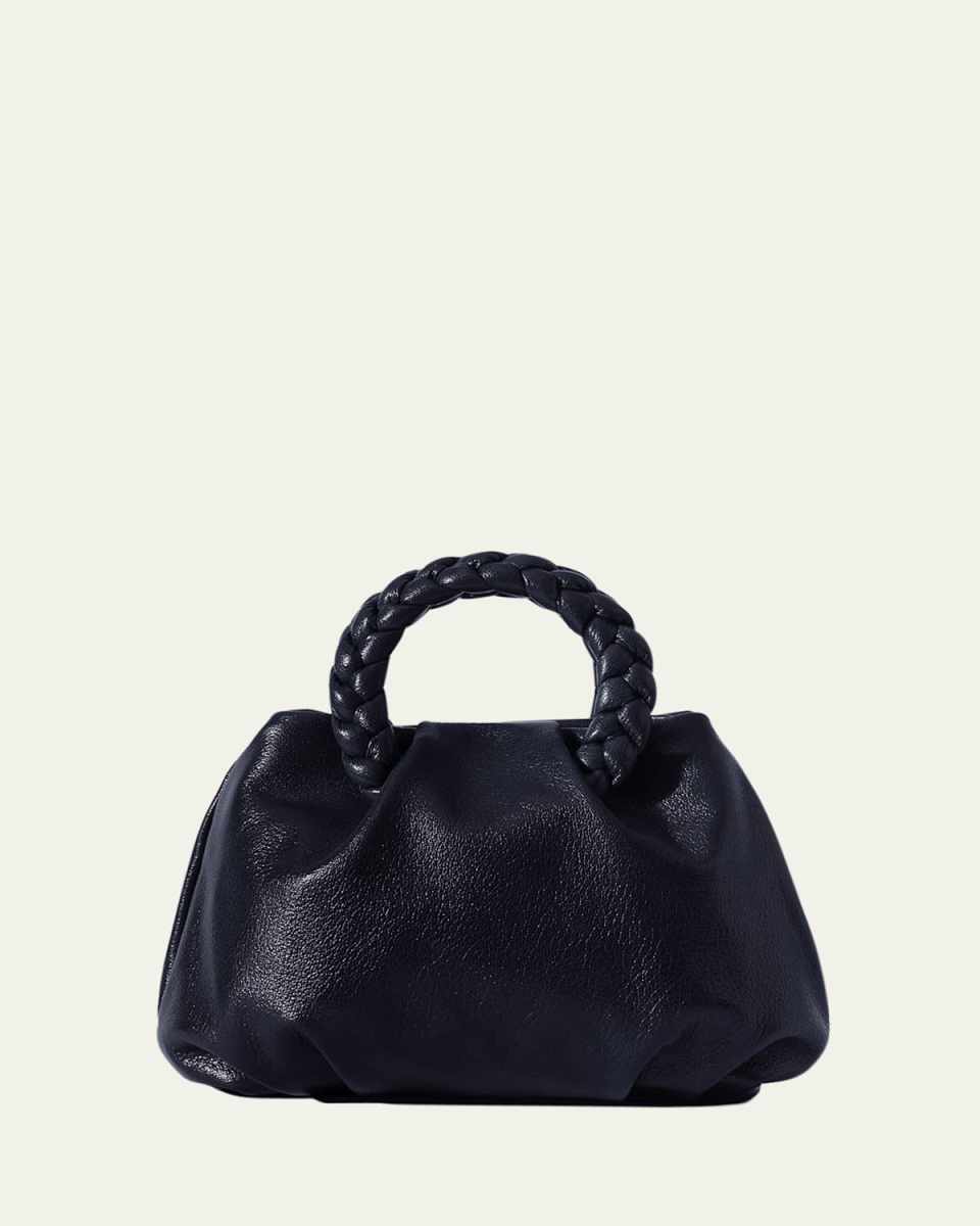Bombon Shiny Braided Leather Top-Handle Bag