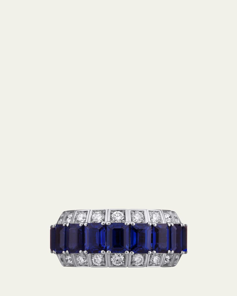 18K White Gold 1/2 Set Xpandable Diamond and Sapphire Ring, Size 6-10.5