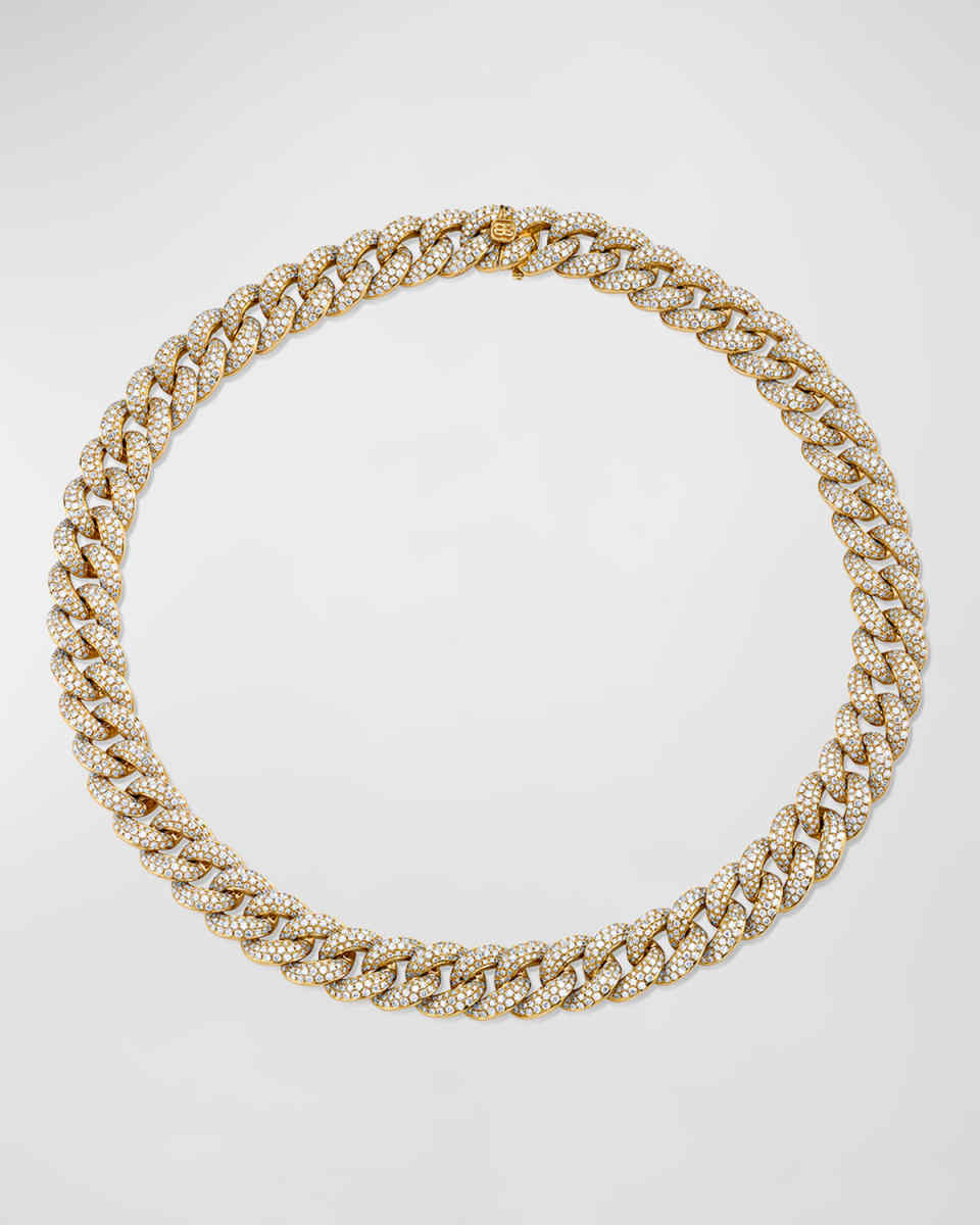 14k Gold Micropave Diamond-Link Necklace, 16"L