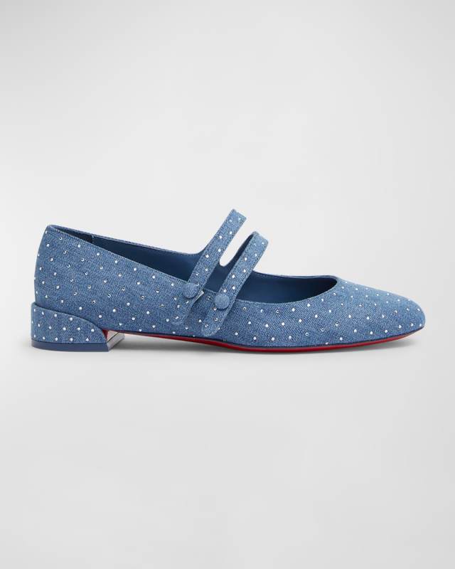 Sweet Jane Strass Denim Red Sole Ballerina Flats