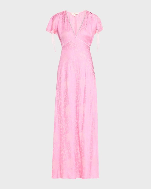 Loulou Jacquard Frill-Sleeve Maxi Dress