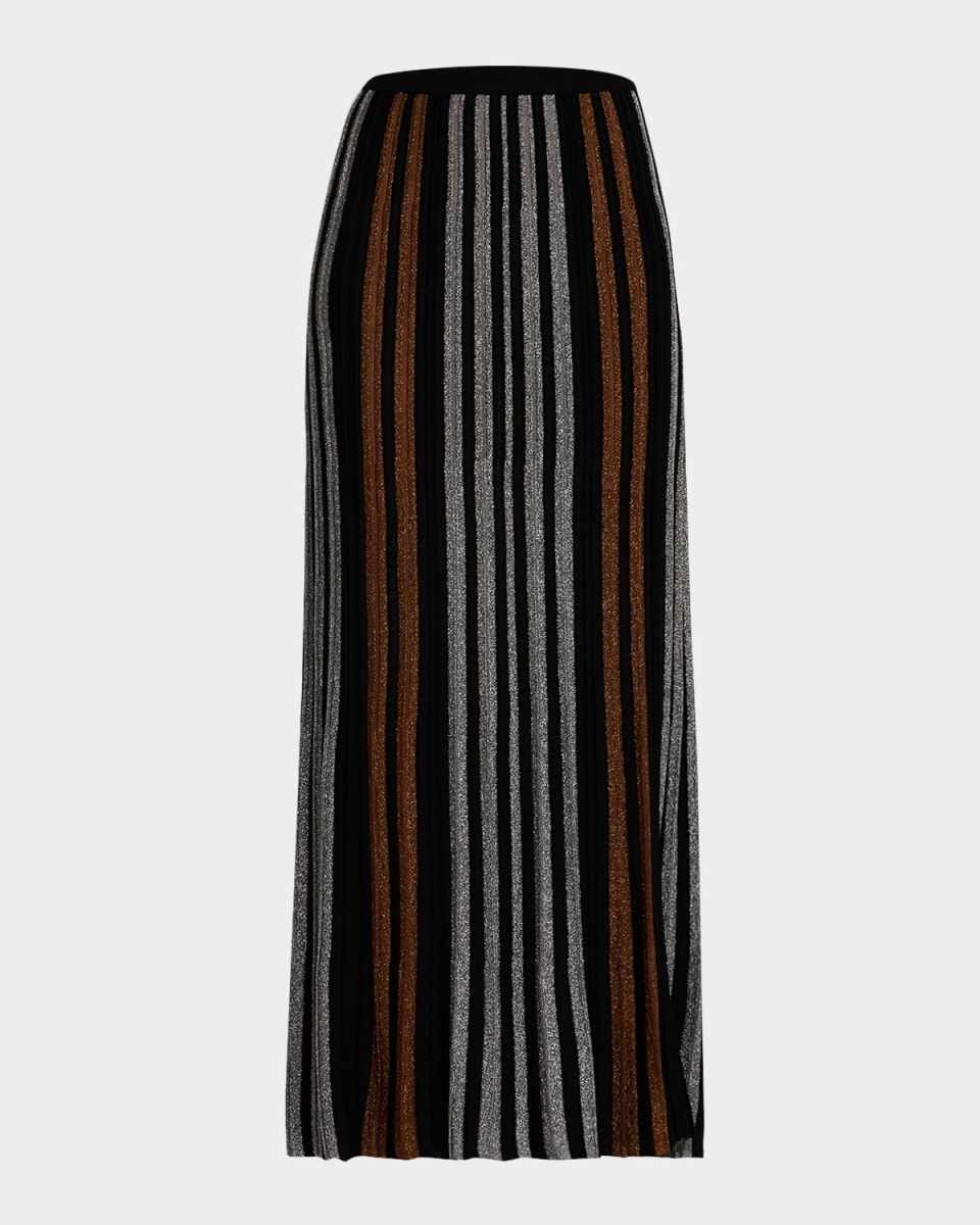 Colette Metallic Stripe Pleated Maxi Skirt
