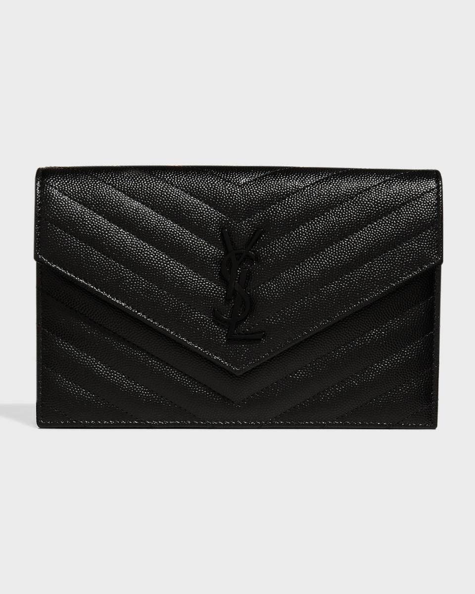 YSL Monogram Small Wallet on Chain in Grained Leather