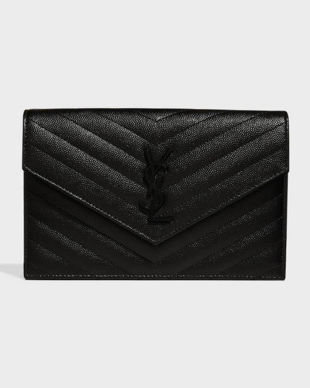 YSL Monogram Small Wallet on Chain in Grained Leather
