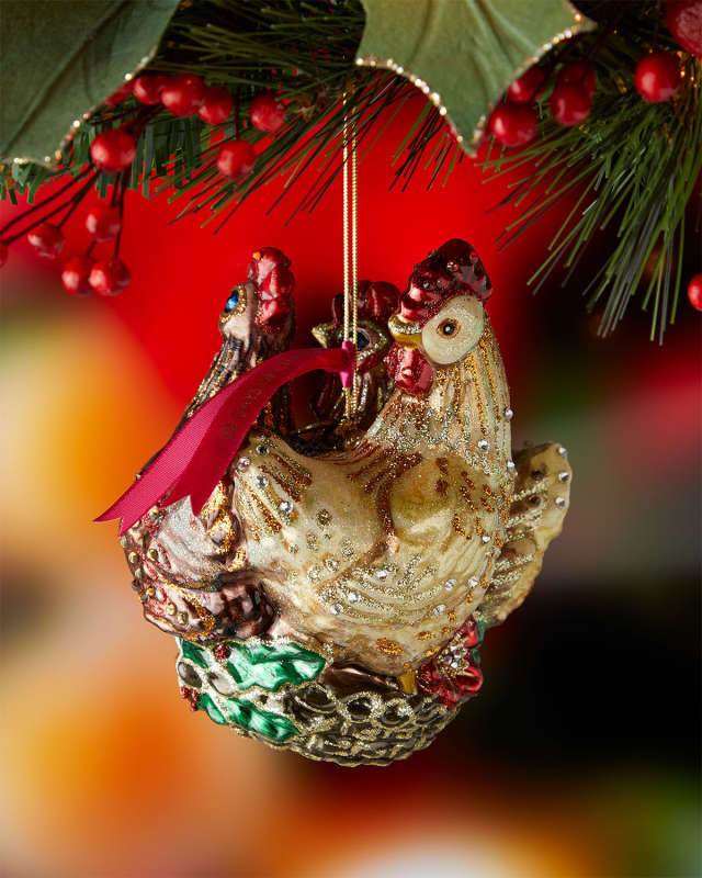 Three French Hens Glass Ornament