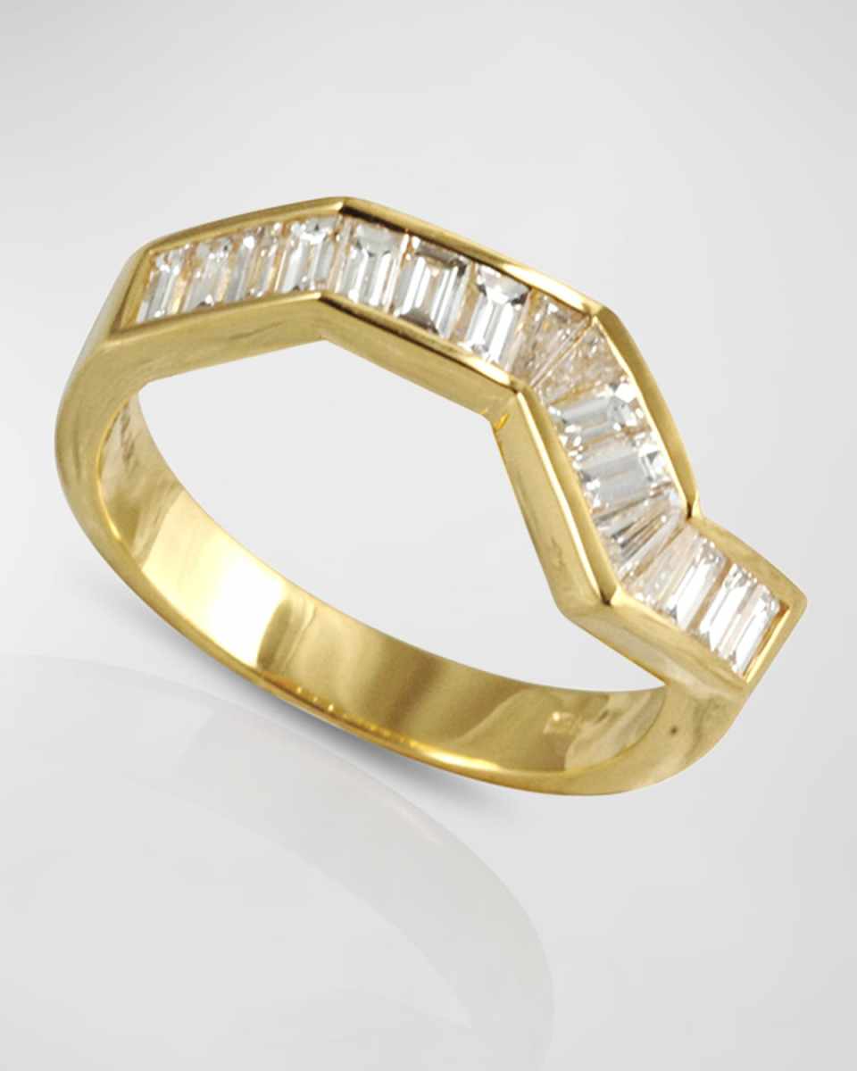 Origami Ziggy White Diamond Ring in 18K Yellow Gold