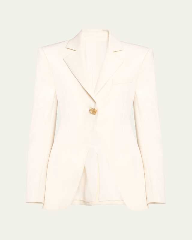 Jeweled-Button Slim Single-Breasted Blazer Jacket