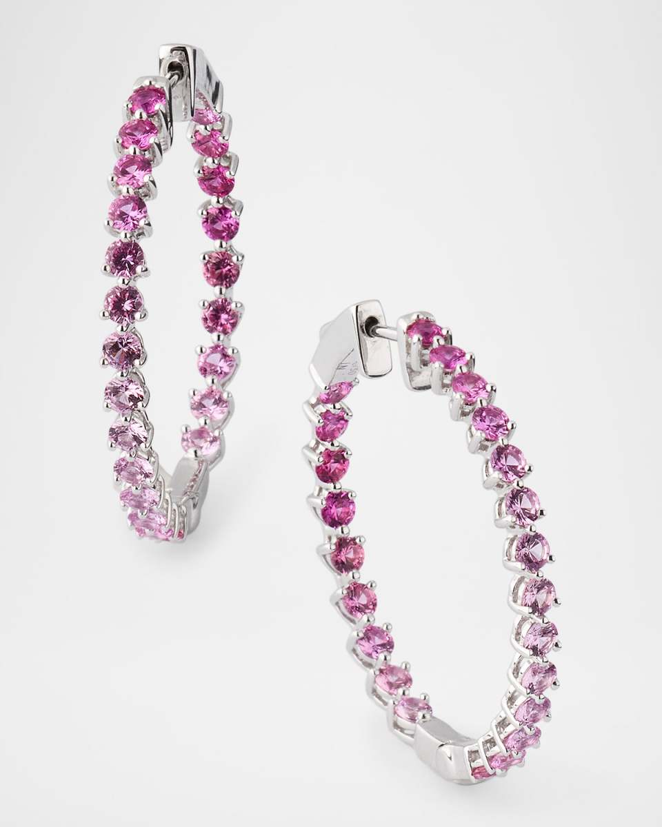 Rainbow 18K White Gold Ombre Pink Sapphire Inside Out Hoop Earrings
