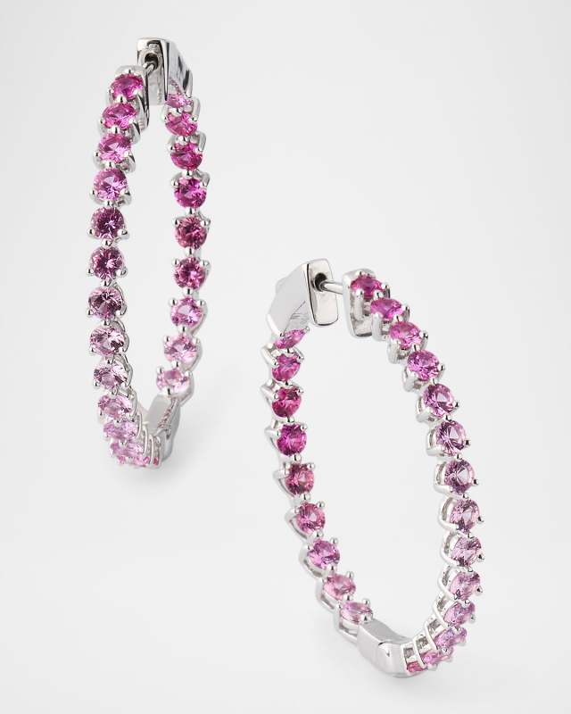 Rainbow 18K White Gold Ombre Pink Sapphire Inside Out Hoop Earrings