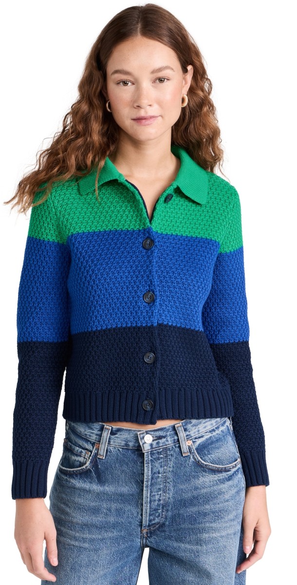 525 Joanna Colorblocked Honeycomb Cardigan Dark Blue Multi