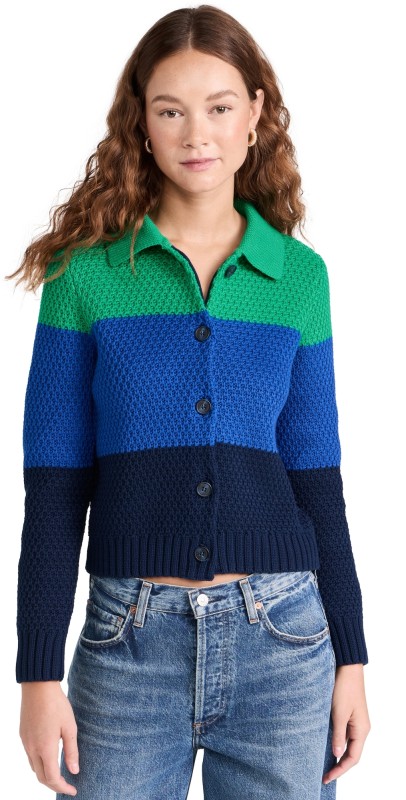 525 Joanna Colorblocked Honeycomb Cardigan Dark Blue Multi