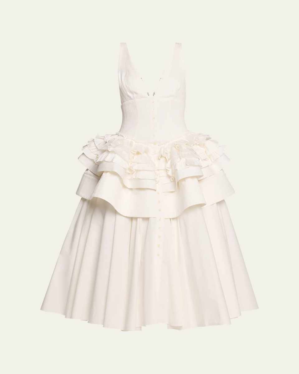Tiered Ruffle Peplum Midi Dress