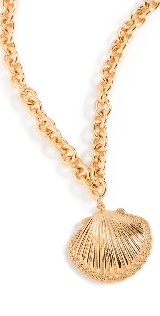 Kenneth Jay Lane Shell Clasp Necklace Polished Gold