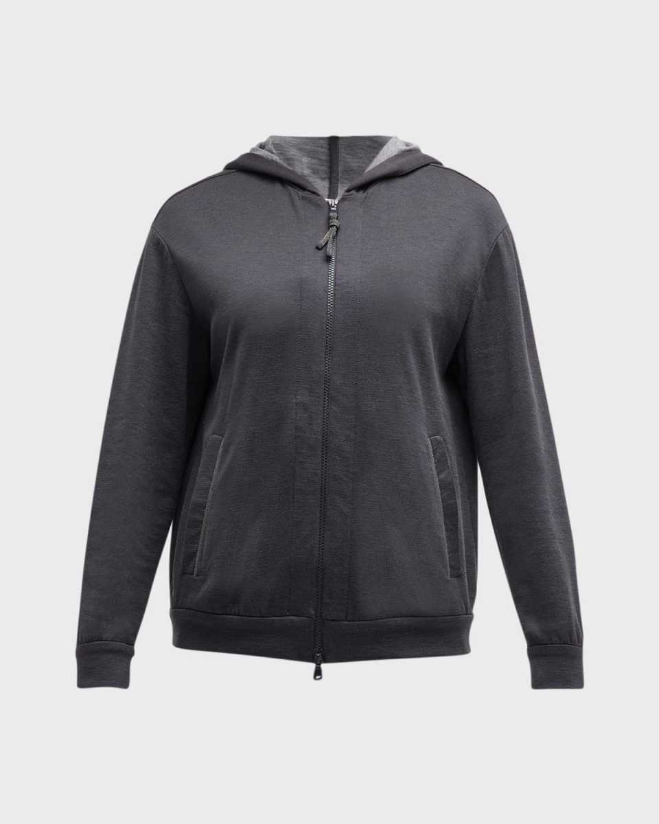Cotton Silk Hooded Zip-Up Cardigan