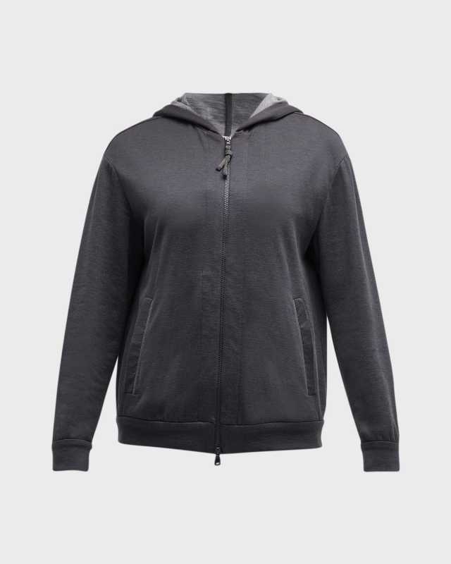 Cotton Silk Hooded Zip-Up Cardigan