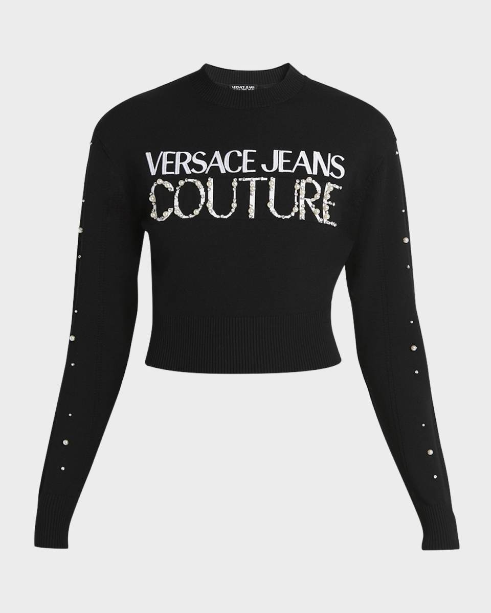 Long-Sleeve Embellished Logo Top