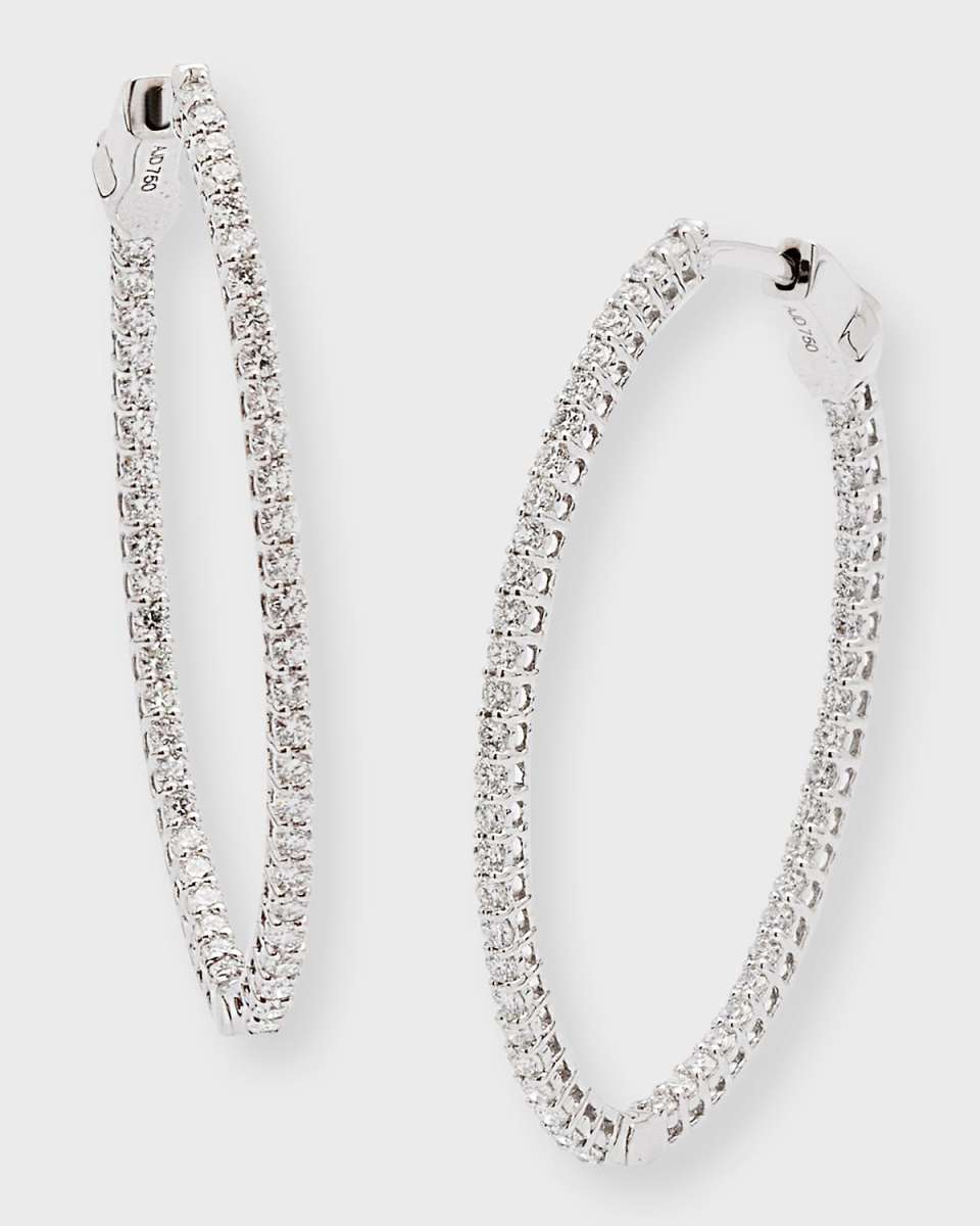 18k White Gold Diamond Hoop Earrings, 1.5tcw, 1.25"L