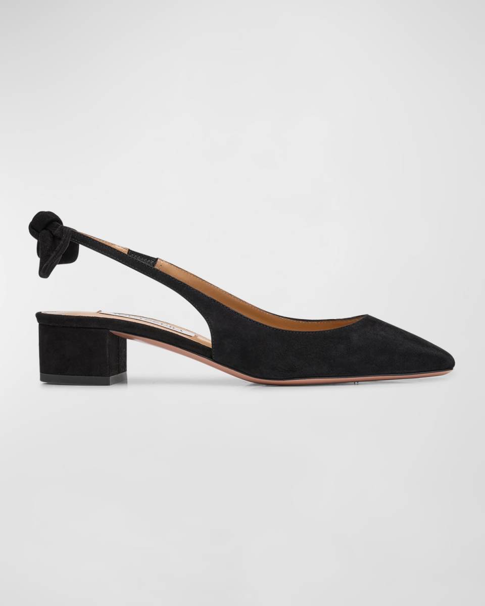 Suede Bow Slingback Ballerina Pumps