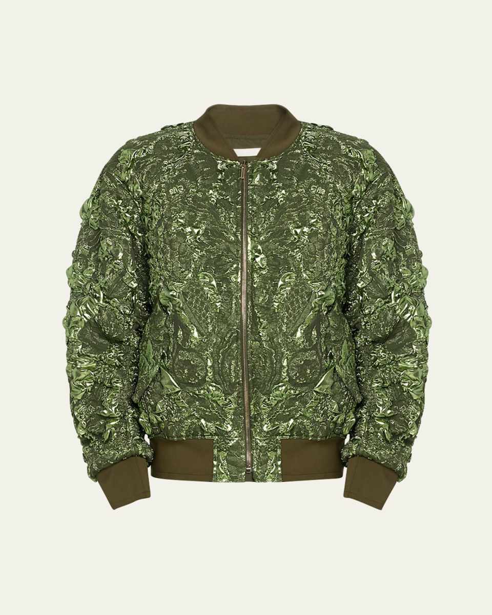 Metallic Marine Jacquard Bomber Jacket