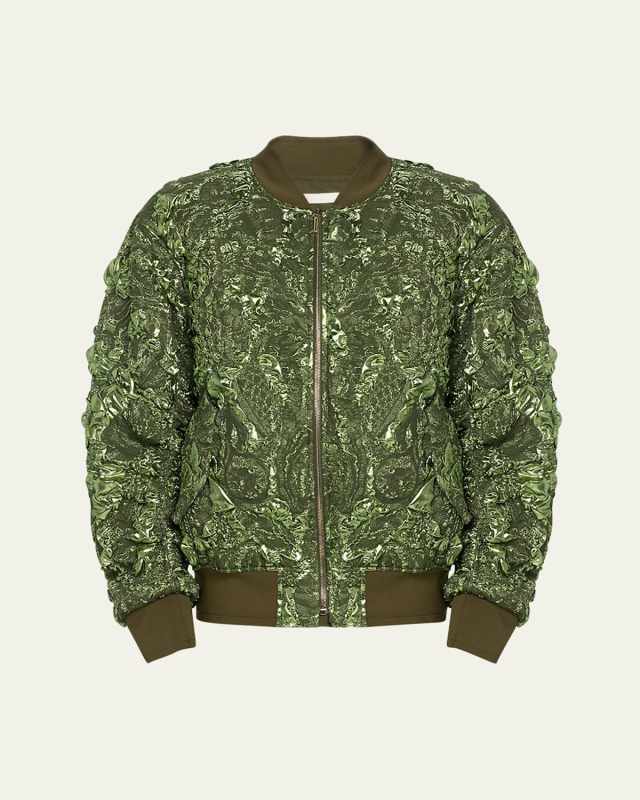 Metallic Marine Jacquard Bomber Jacket