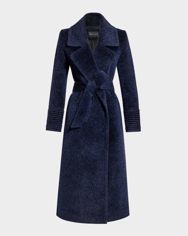 Boucle Alpaca Long Notched-Collar Wrap Coat