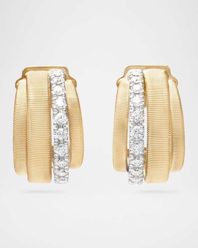 18K Yellow Gold Coil Diamond Huggie Earrings