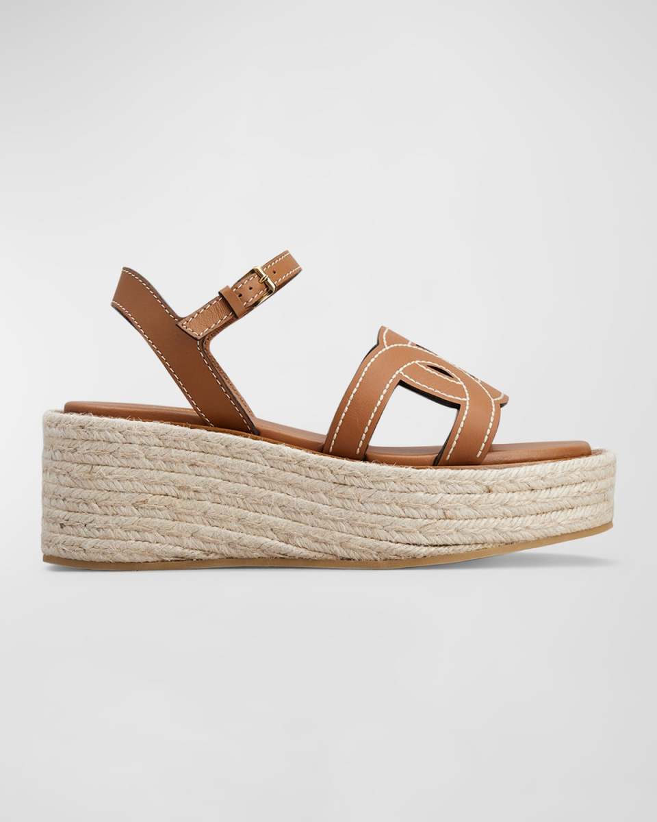 Leather Chain Flatform Espadrille Sandals
