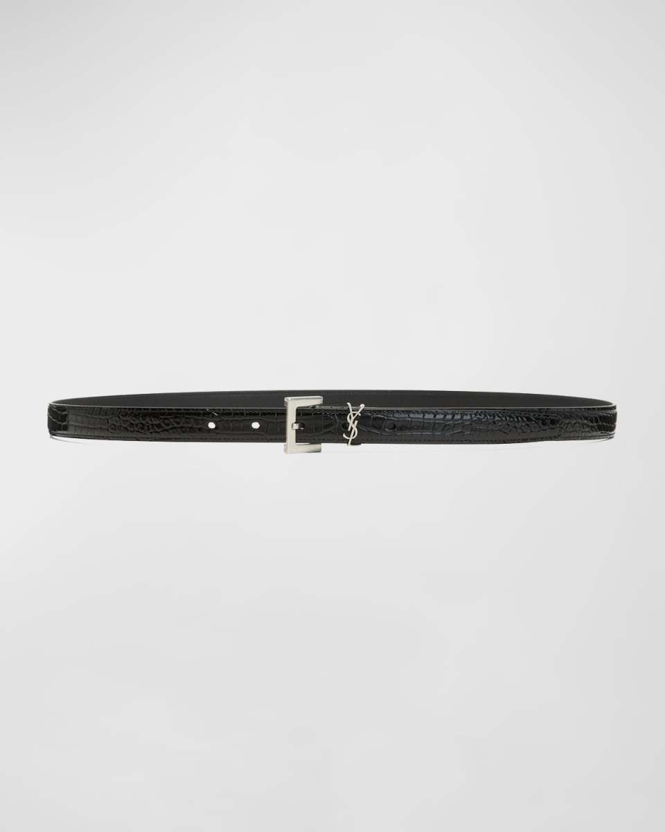 YSL Moc-Croc Skinny Belt