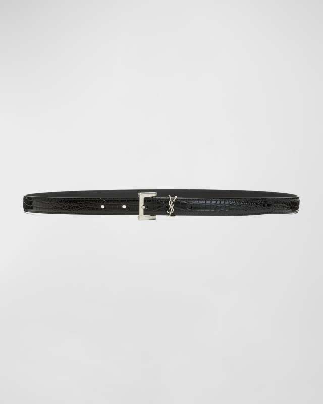YSL Moc-Croc Skinny Belt