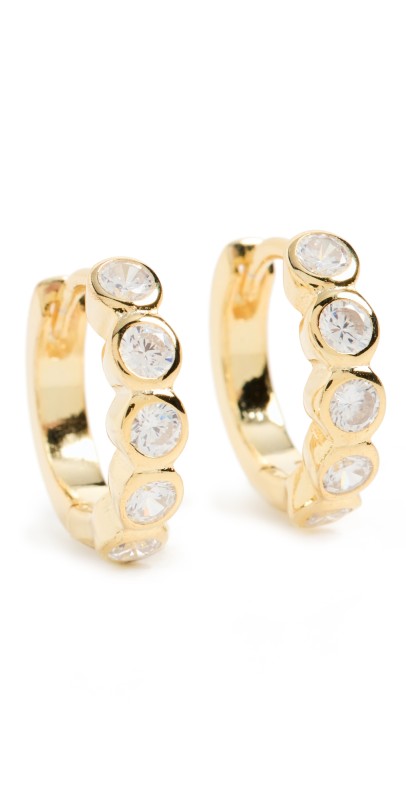 By Adina Eden Bezel Huggie Earrings Gold