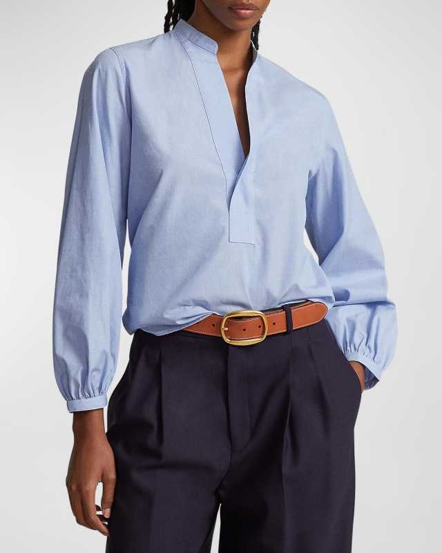 Blouson-Sleeve Cotton Blouse