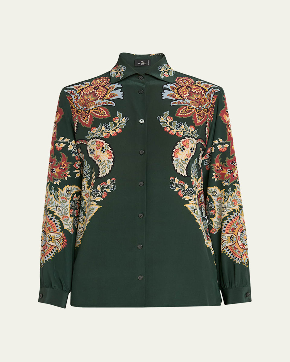Paisley Print Button Down Silk Shirt