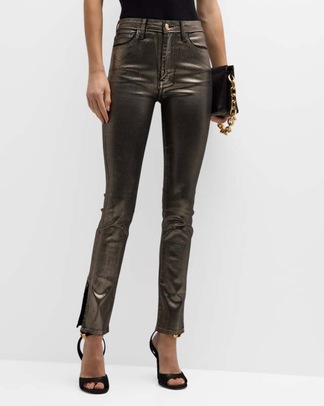 Kyle Metallic High Rise Split Hem Skinny Jeans